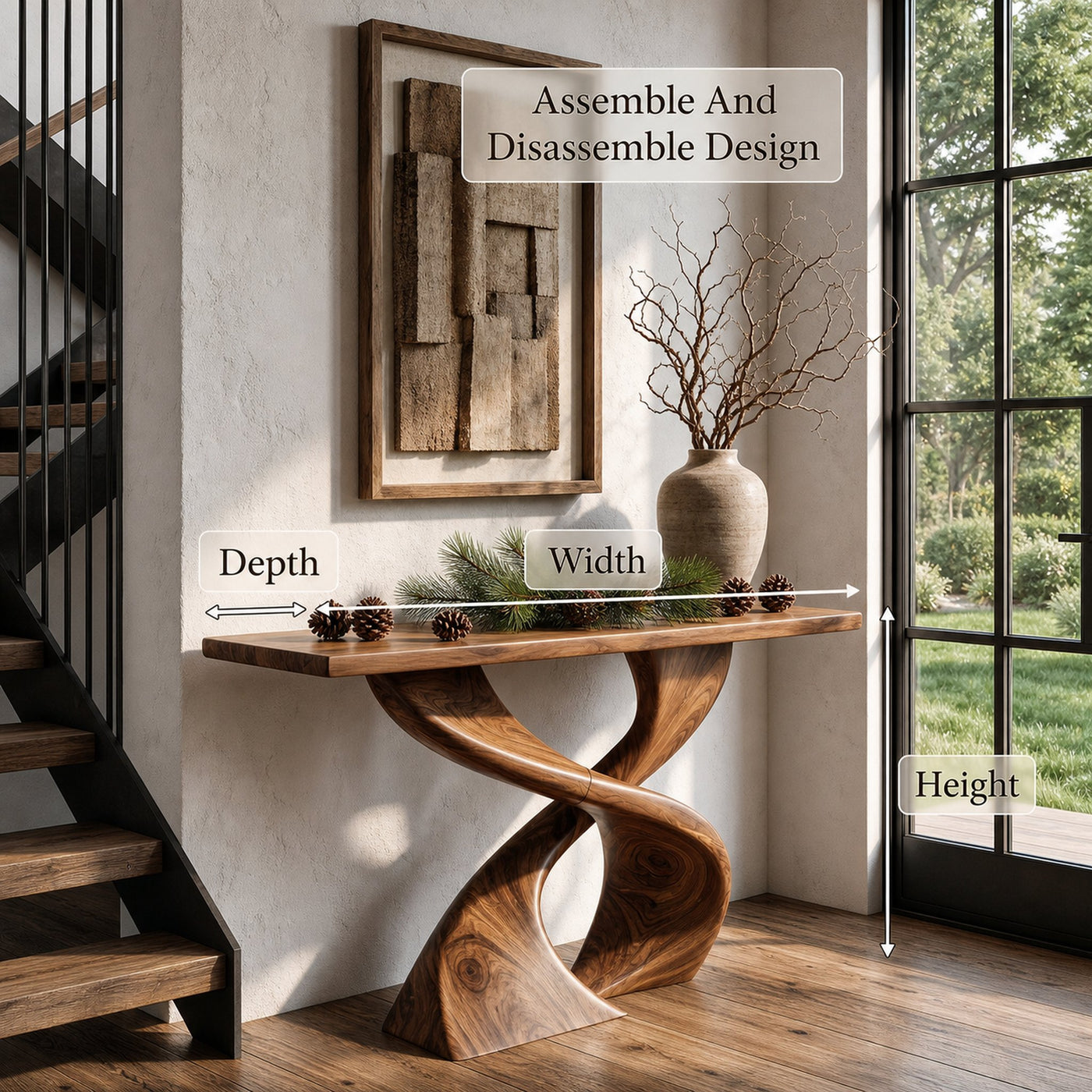 Sculptural Console Table With Twisted Tree Inspired Design For Hallway - product view 8