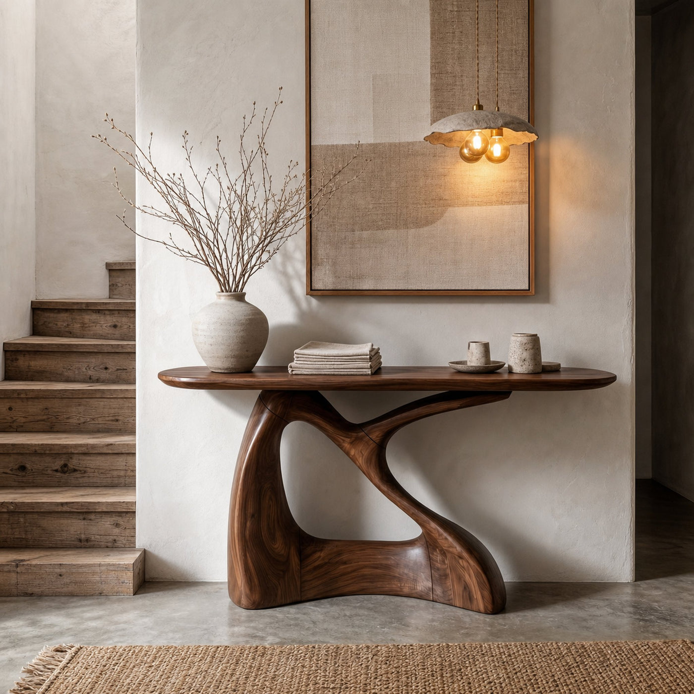 Sculptural Console Table With Twisted Wooden Base For Entryway - product view 7