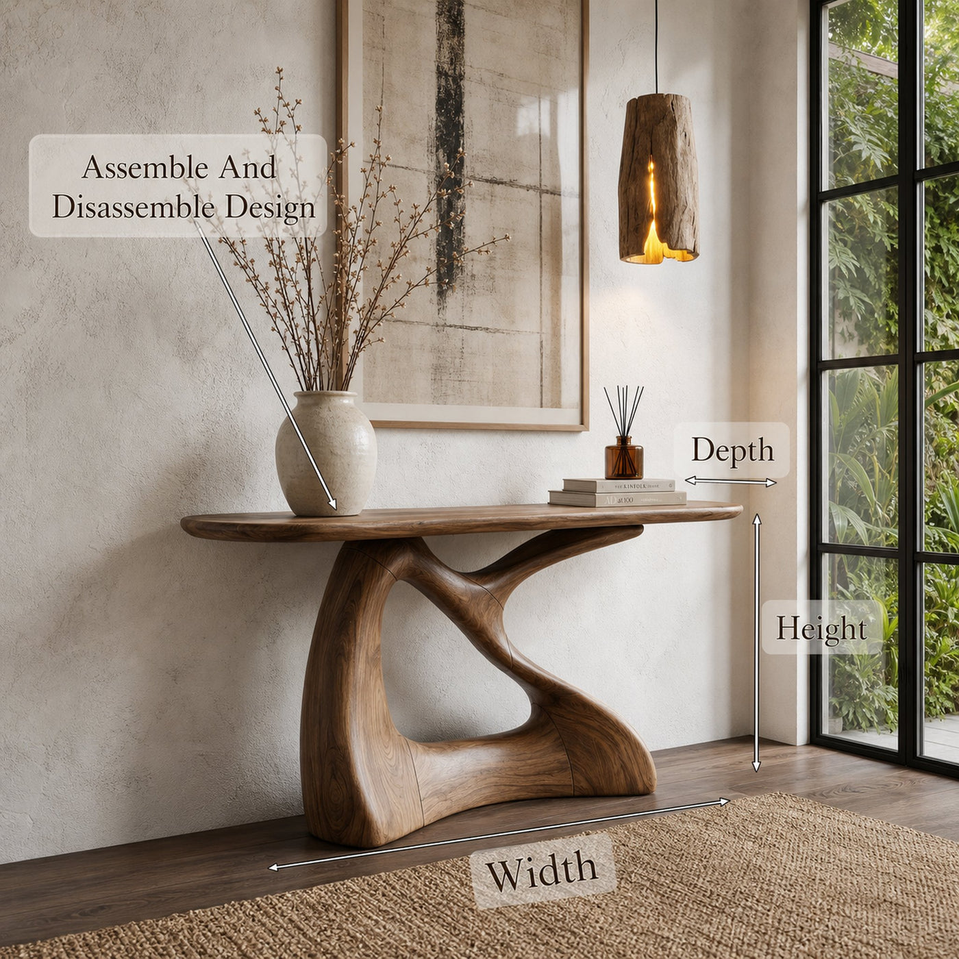 Sculptural Console Table With Twisted Wooden Base For Entryway - product view 8