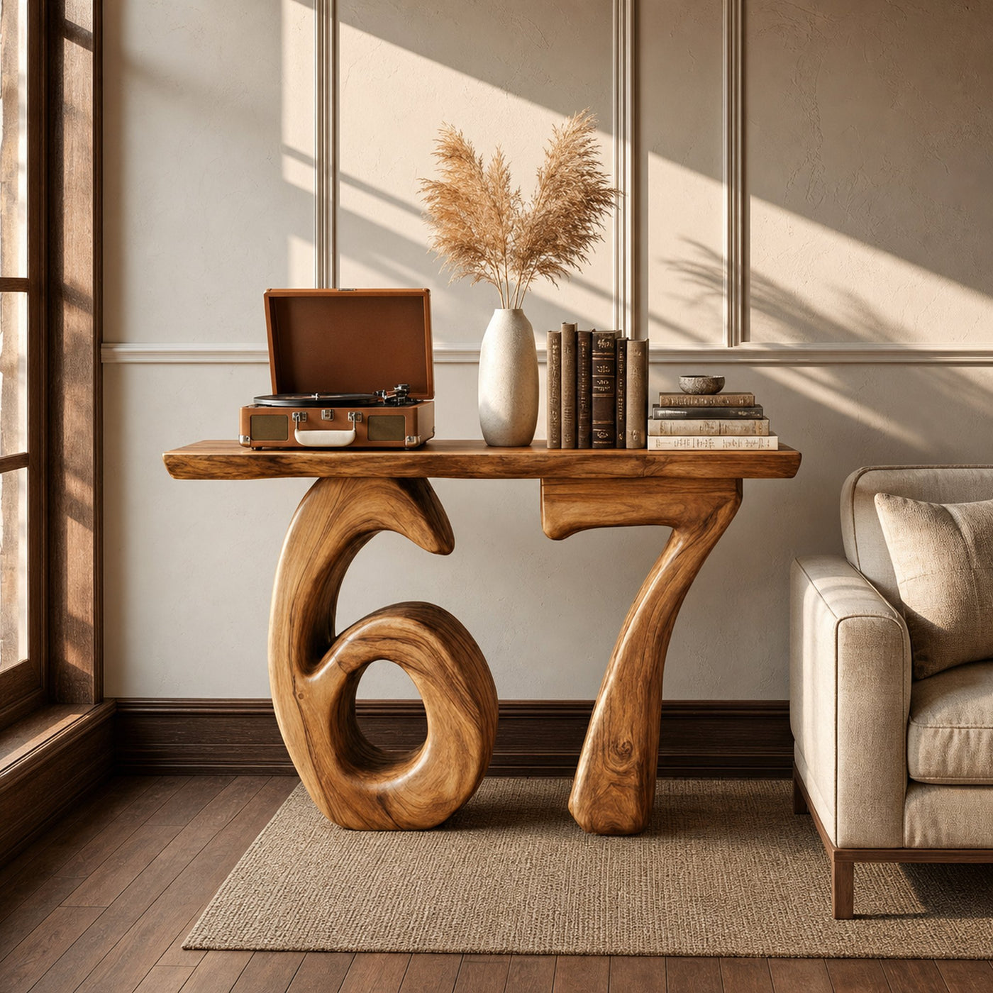 Sculptural Number 67 Console Table Entryway Or Living Room Decor