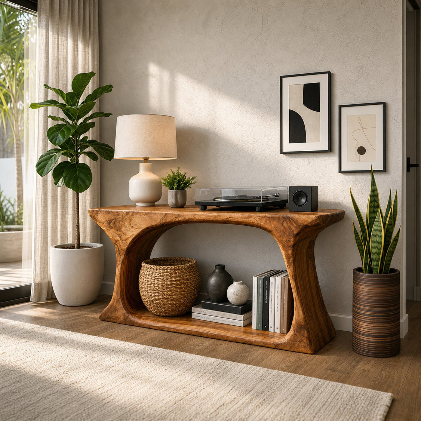 Sculptural Rustic Console Table Solid Wood Statement Furniture For Entryway - product view 2