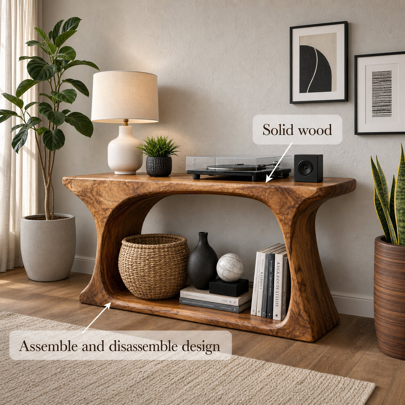 Sculptural Rustic Console Table Solid Wood Statement Furniture For Entryway - product view 3