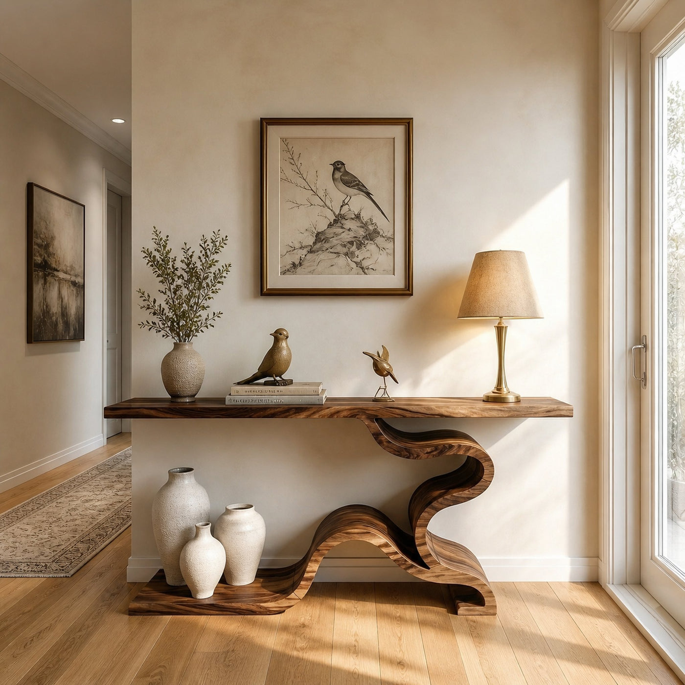 Sculptural S Curve Console Table Sofa Back Living Room