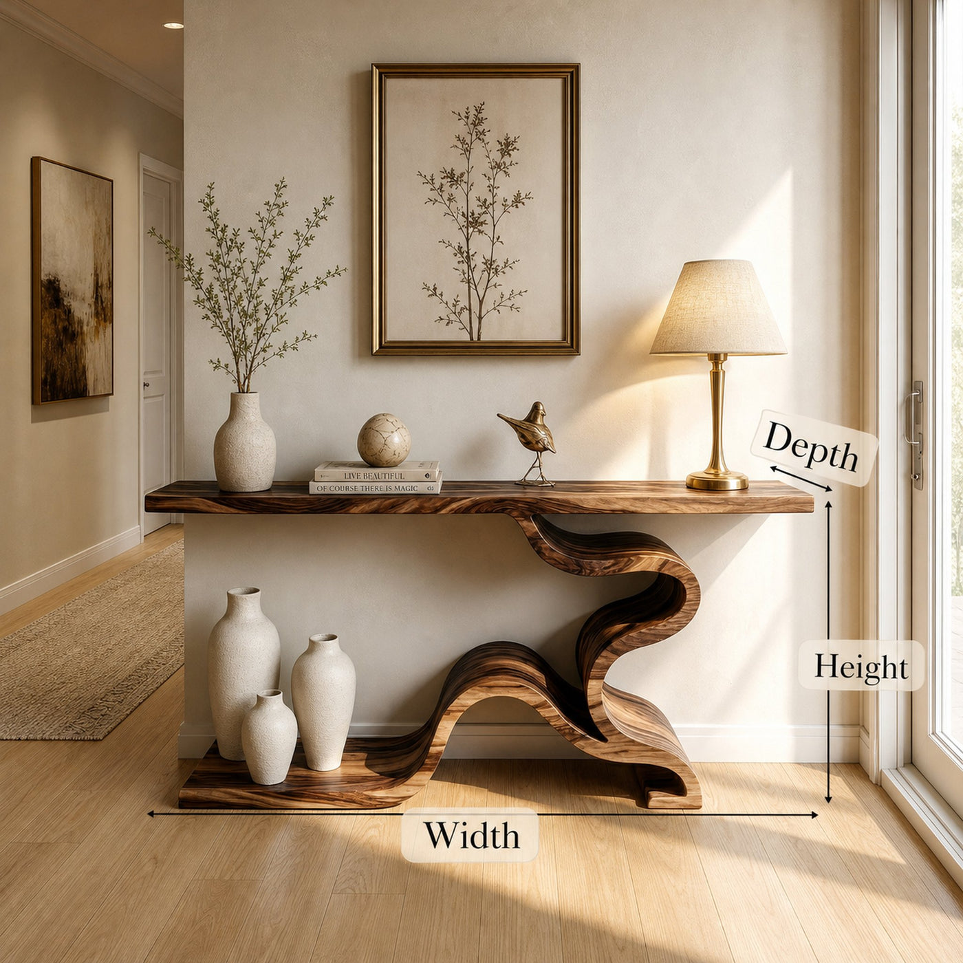 Sculptural S Curve Console Table Sofa Back Living Room - product view 6