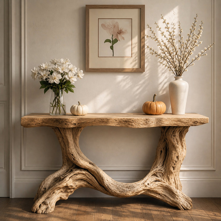 Sculptural Single Pedestal Console Table Handmade Statement Furniture For Living Room Decor