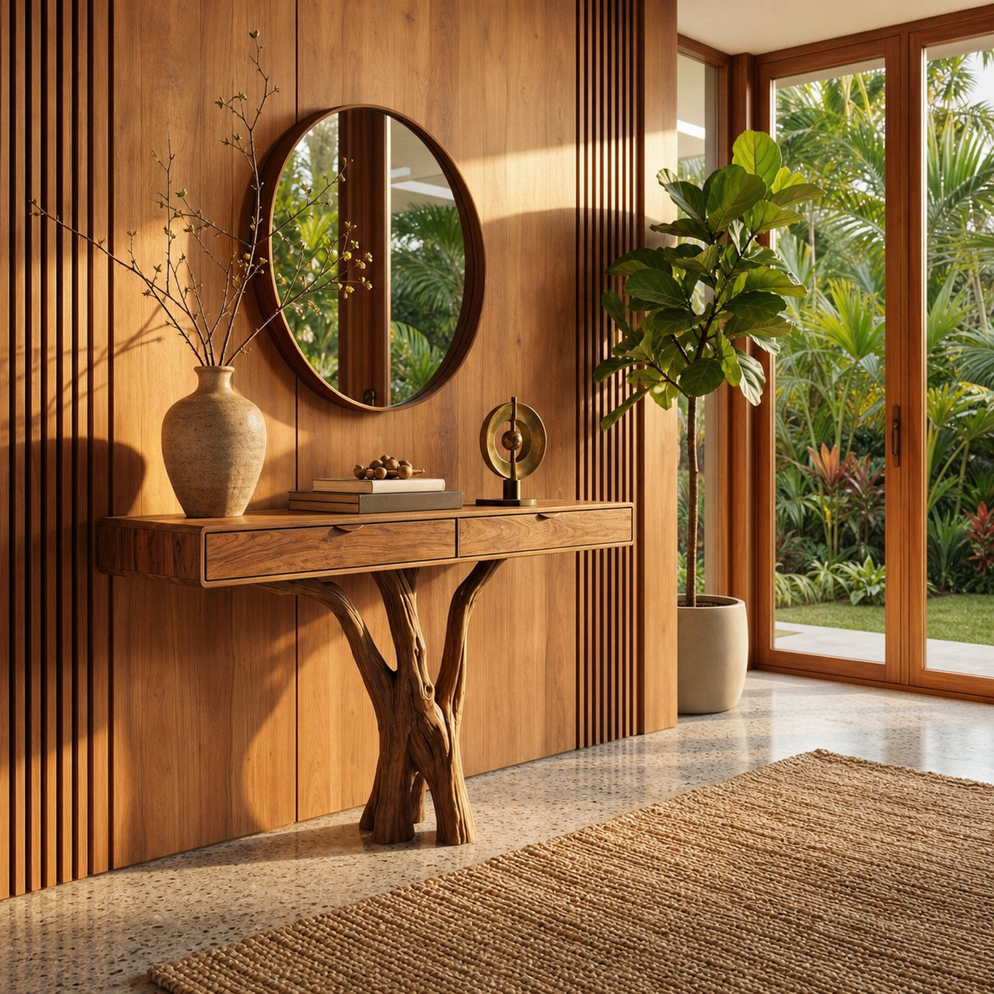 Sculptural Tree Console Table Solid Wood Branch Pedestal Design Living Room And Entryway - product view 2