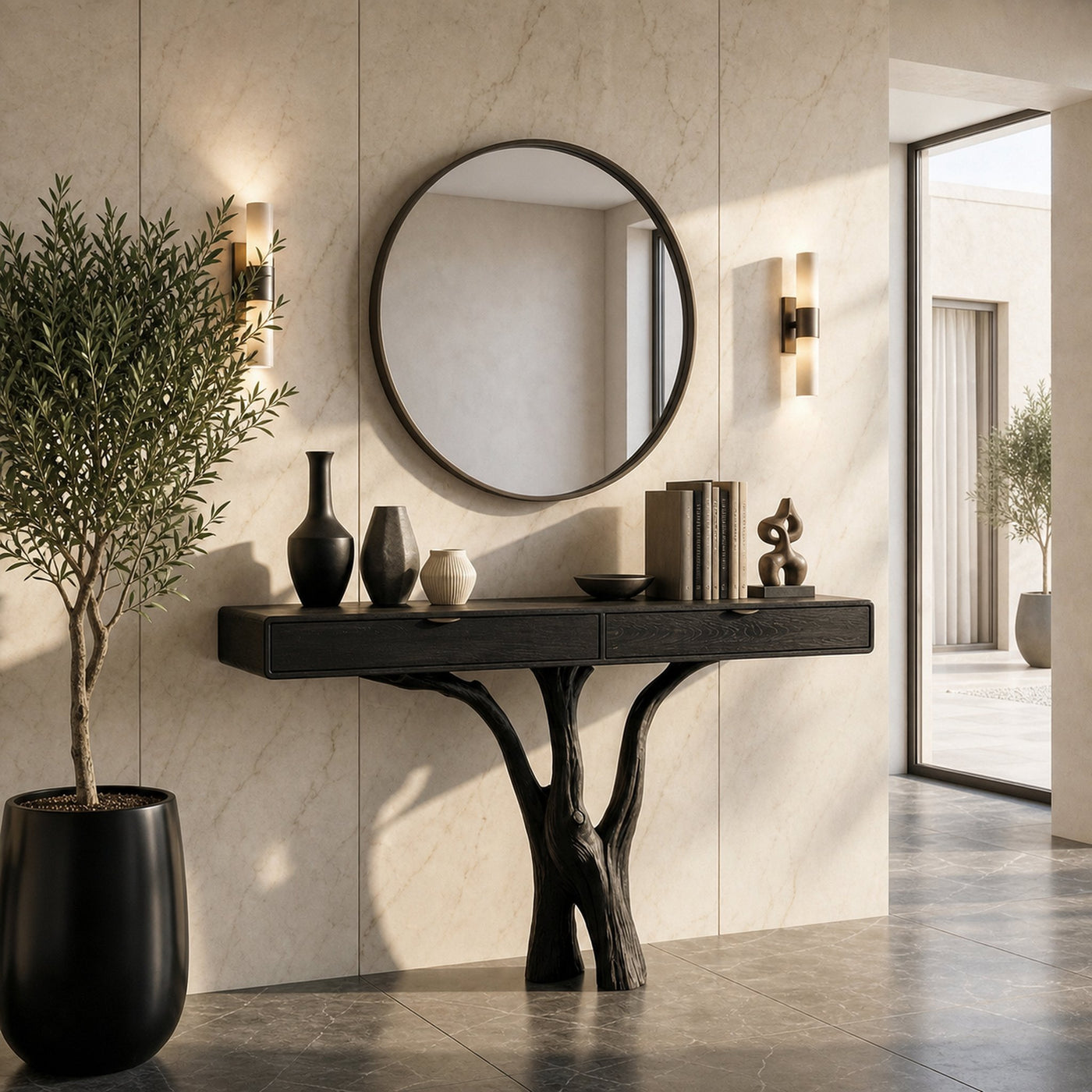Sculptural Tree Console Table Solid Wood Branch Pedestal Design Living Room And Entryway - product view 4