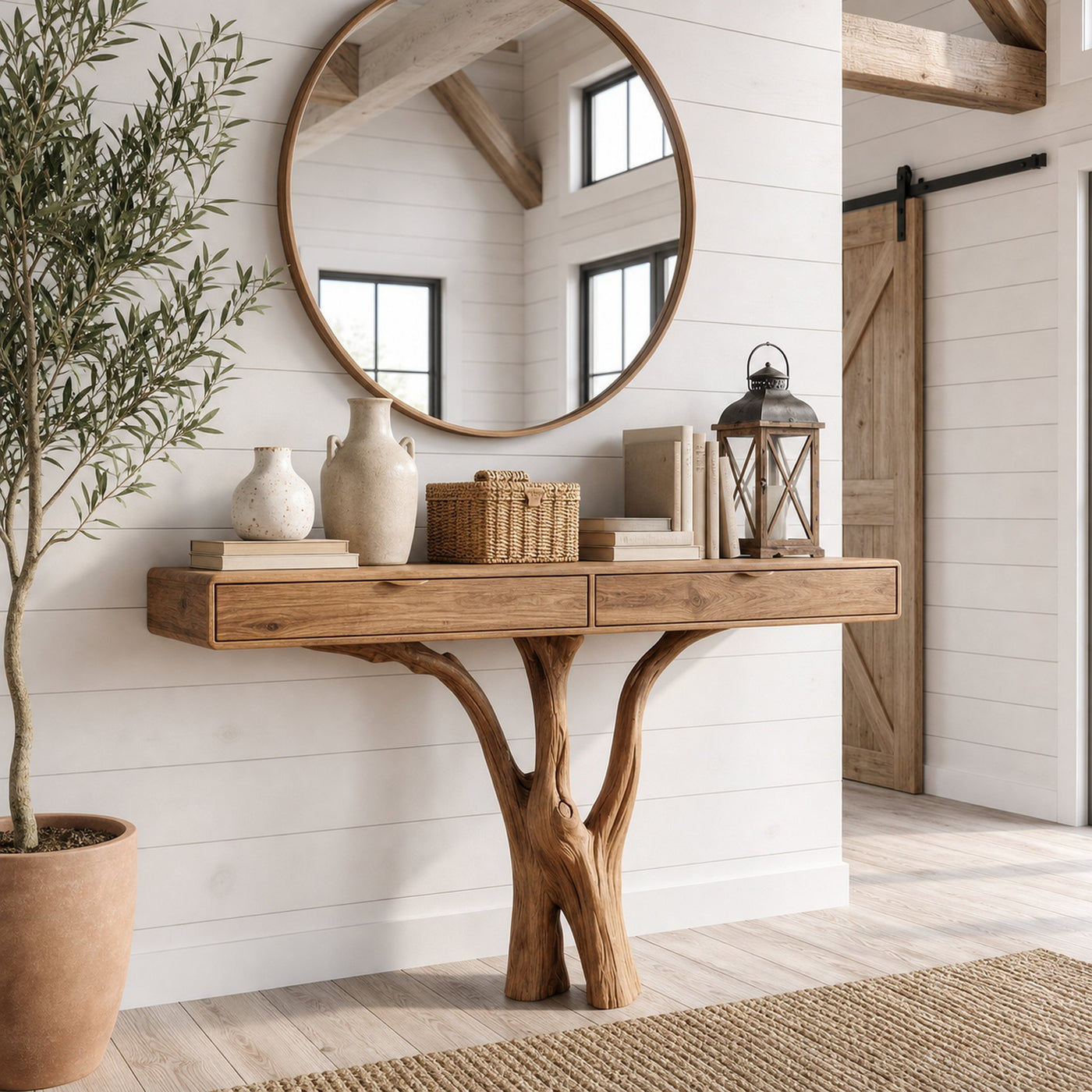 Sculptural Tree Console Table Solid Wood Branch Pedestal Design Living Room And Entryway - product view 5