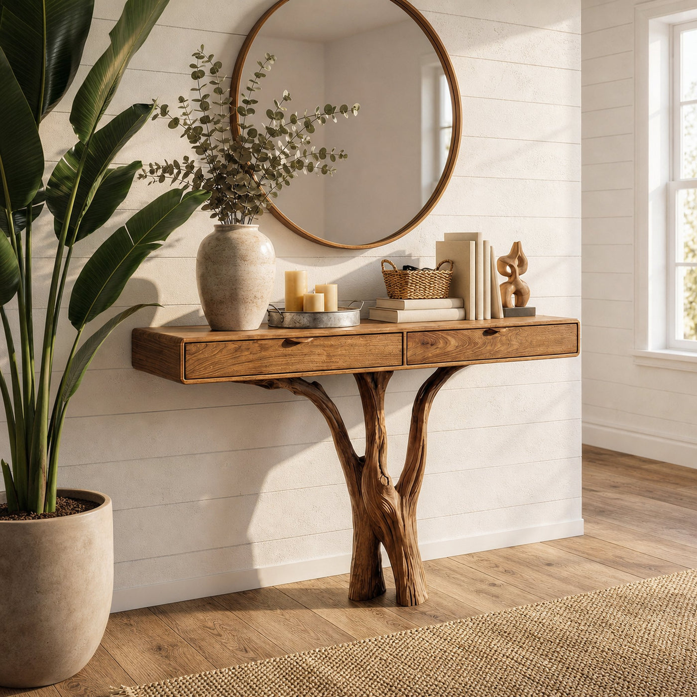 Sculptural Tree Console Table Solid Wood Branch Pedestal Design Living Room And Entryway - product view 6