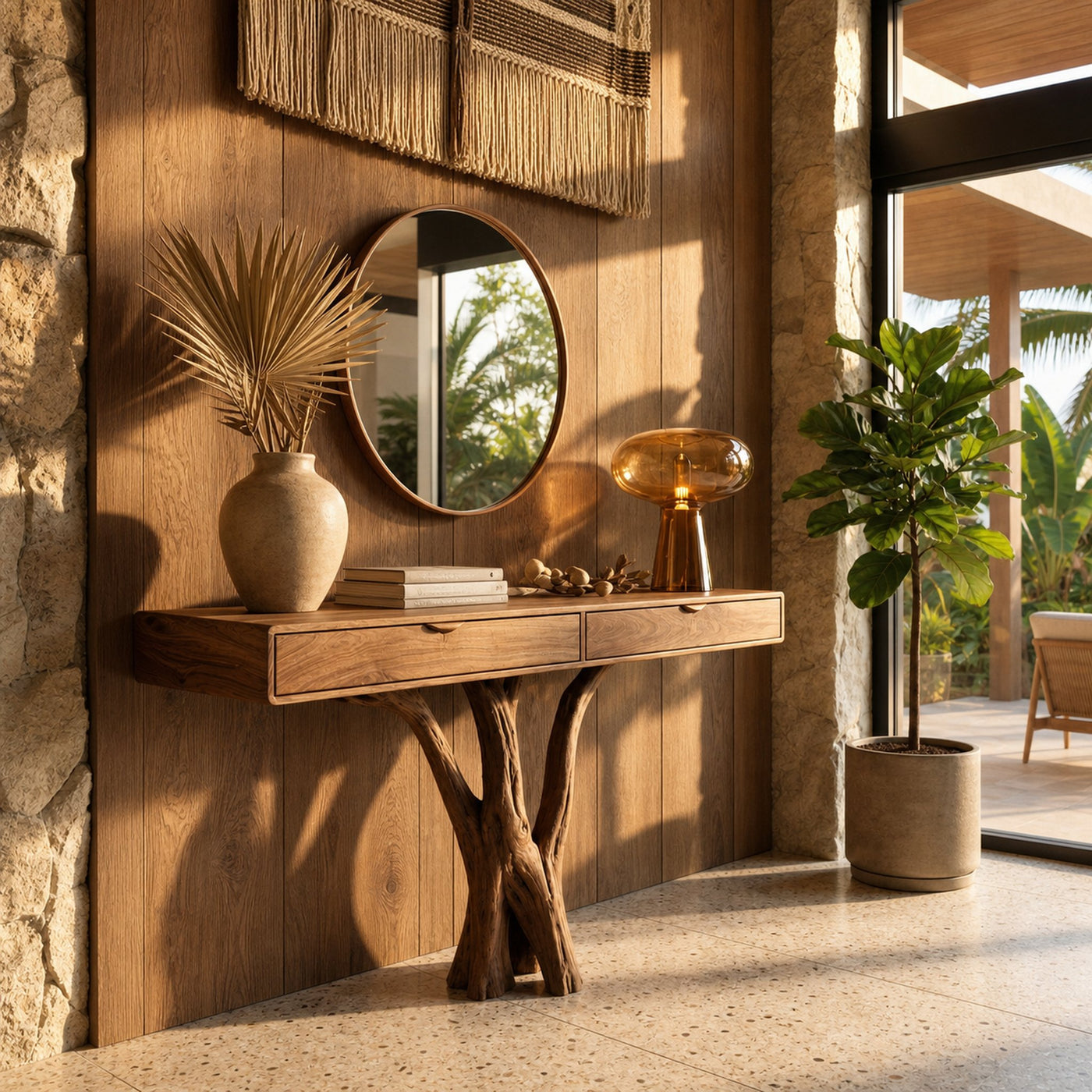 Sculptural Tree Console Table Solid Wood Branch Pedestal Design Living Room And Entryway - product view 7
