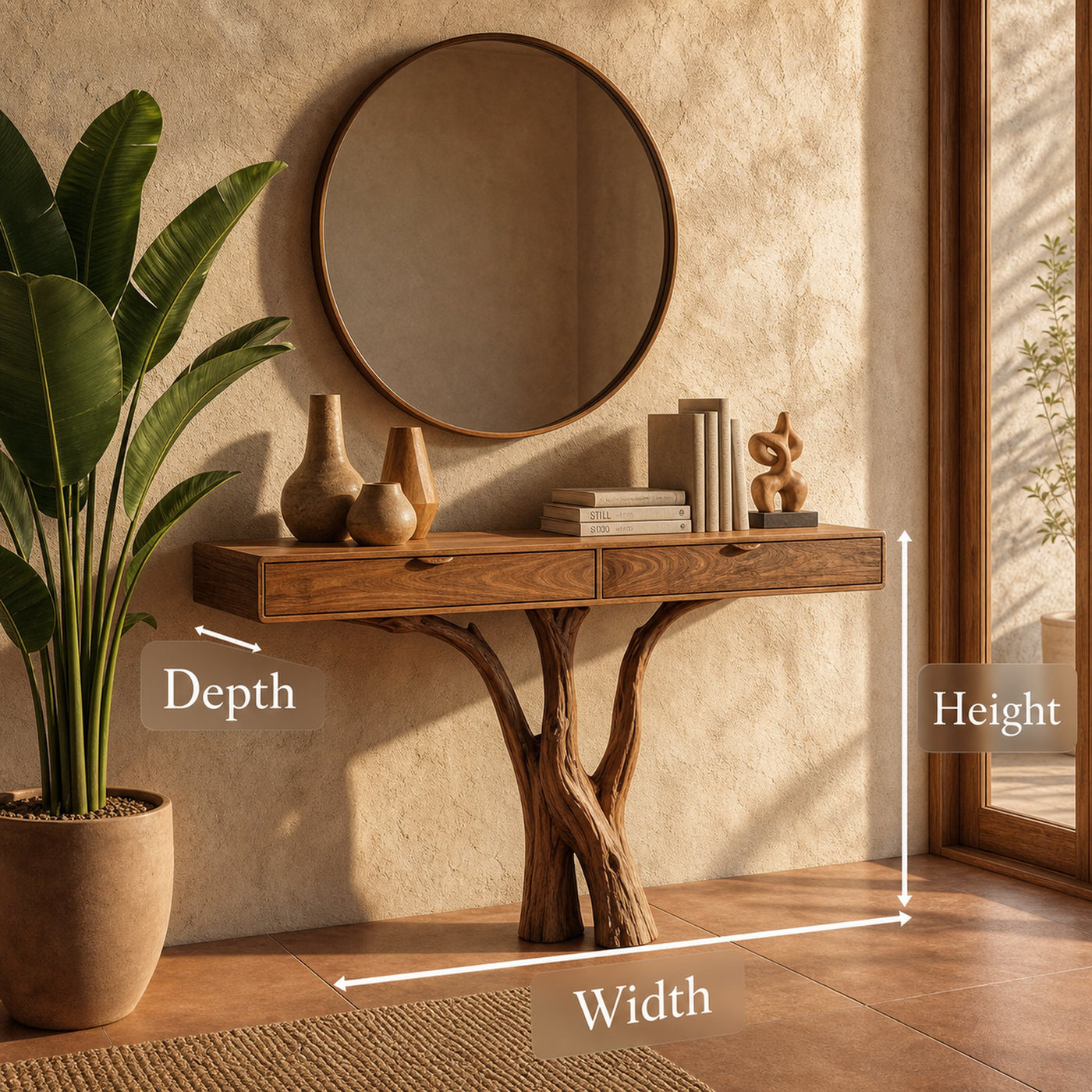 Sculptural Tree Console Table Solid Wood Branch Pedestal Design Living Room And Entryway - product view 8