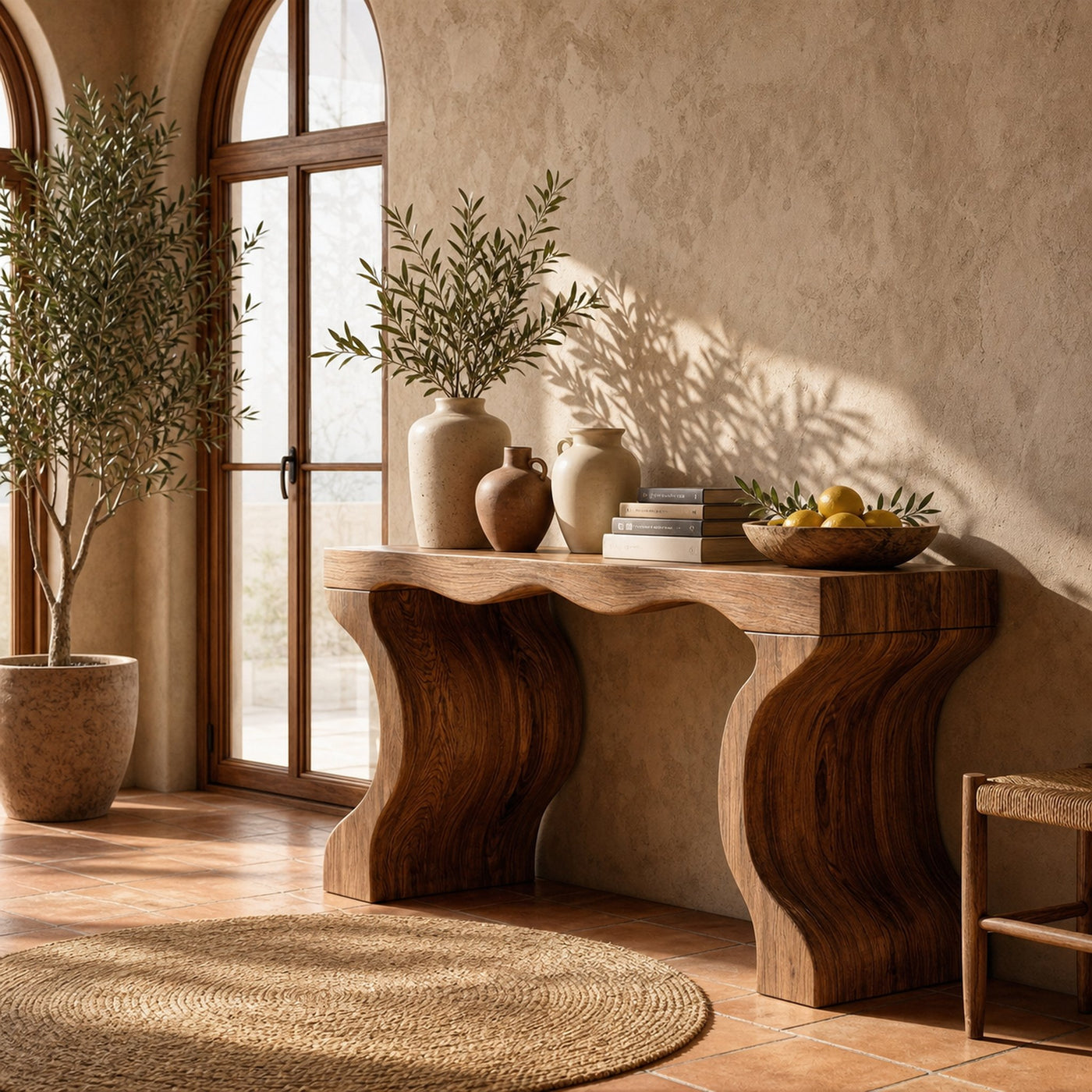 Sculptural Twin Base Console Table Solid Wood Organic Pedestal Form For Living Room - product view 6