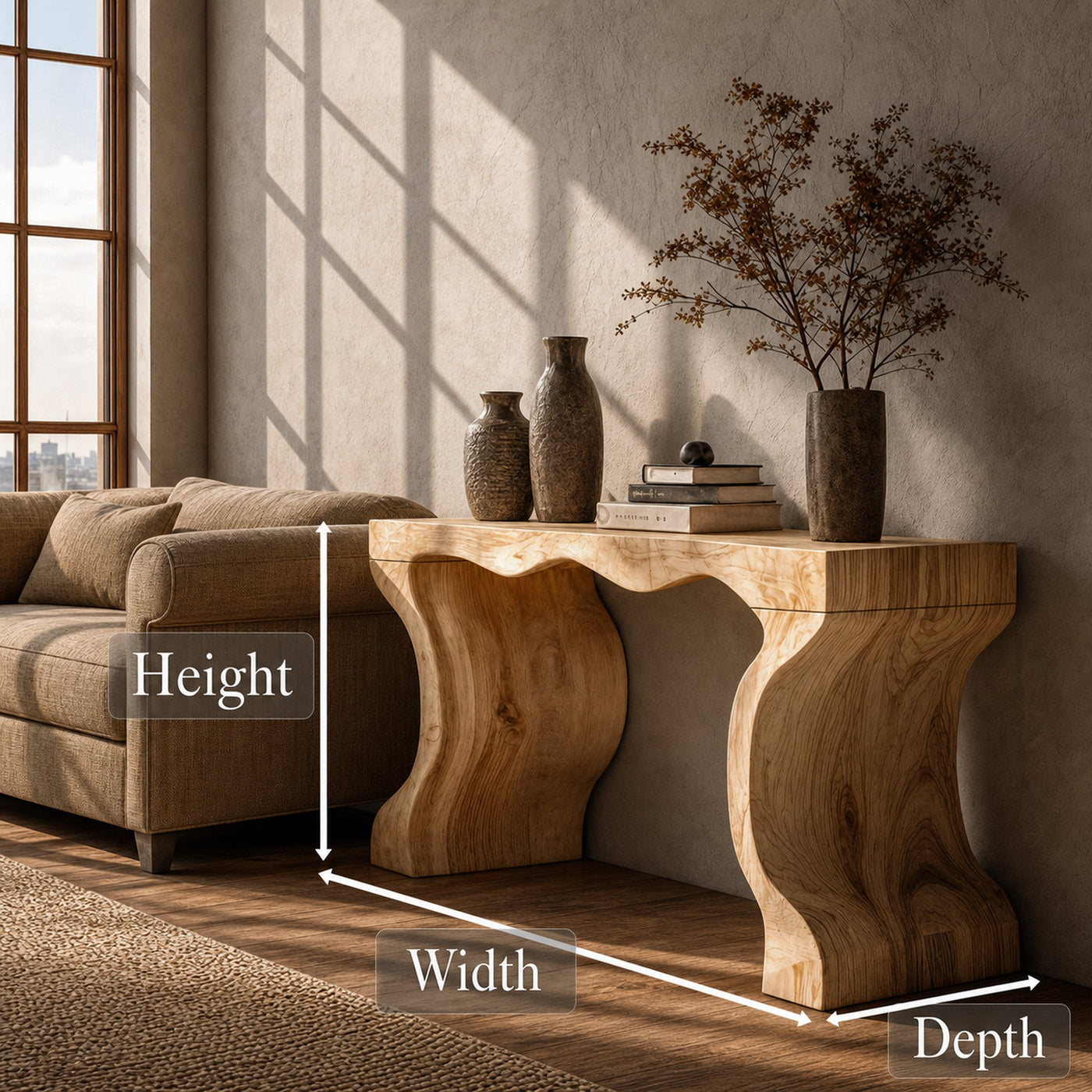 Sculptural Twin Base Console Table Solid Wood Organic Pedestal Form For Living Room - product view 8