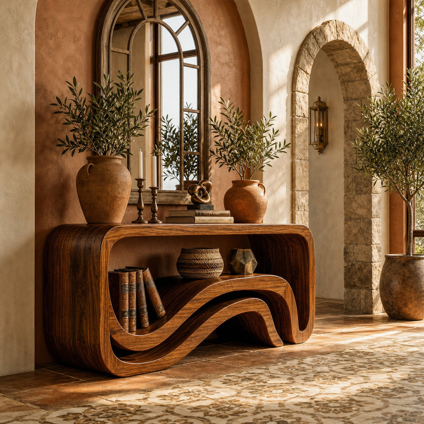 Sculptural Wave Console Table Solid Wood Artistic Flow Form Design Entryway Or Hallway - product view 6