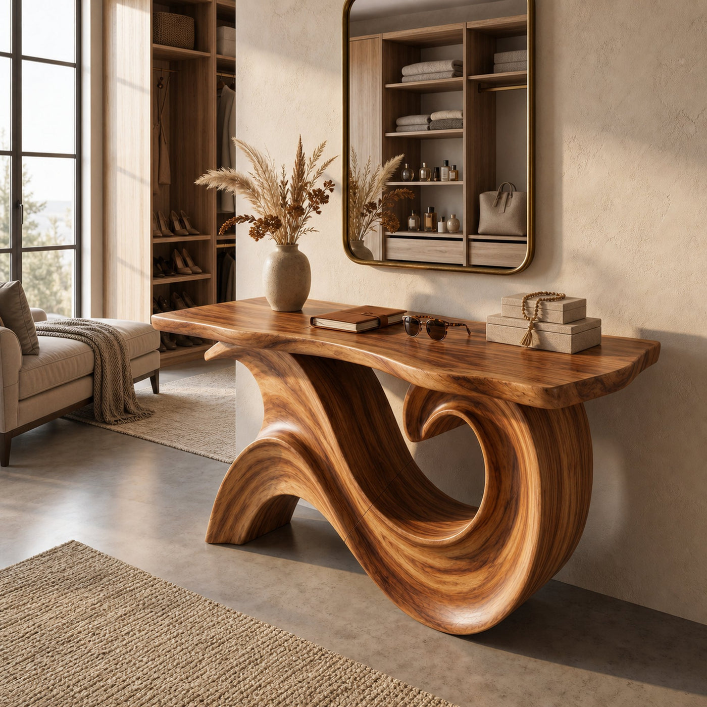 Sculptural Wood Entryway Table For Hallway Styling