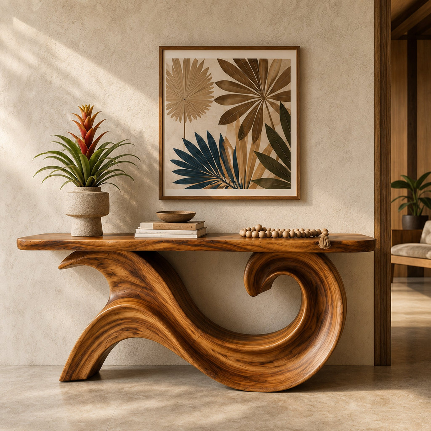 Sculptural Wood Entryway Table For Hallway Styling - product view 6