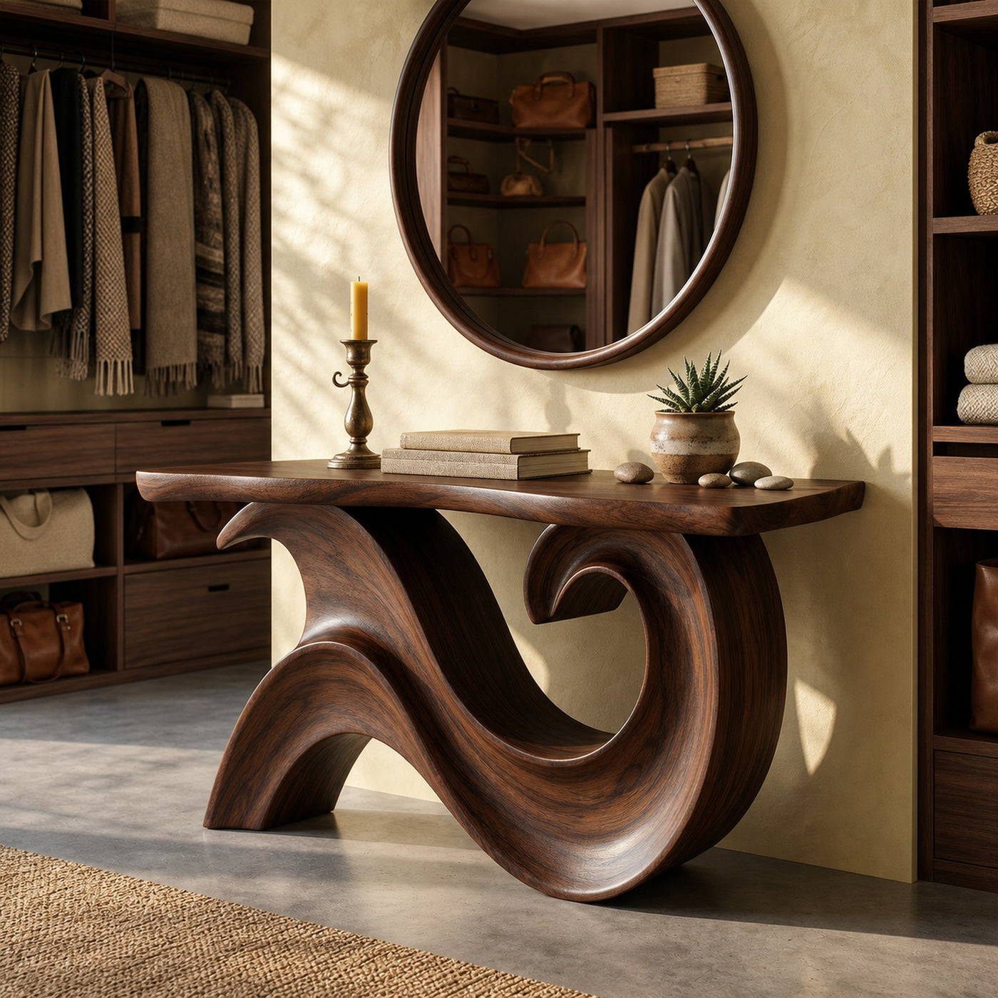 Sculptural Wood Entryway Table For Hallway Styling - product view 7