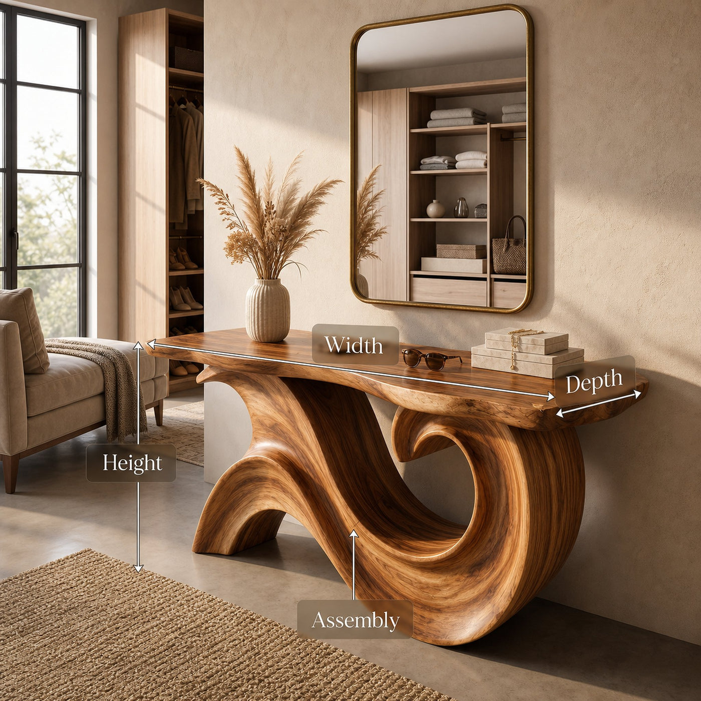 Sculptural Wood Entryway Table For Hallway Styling - product view 8