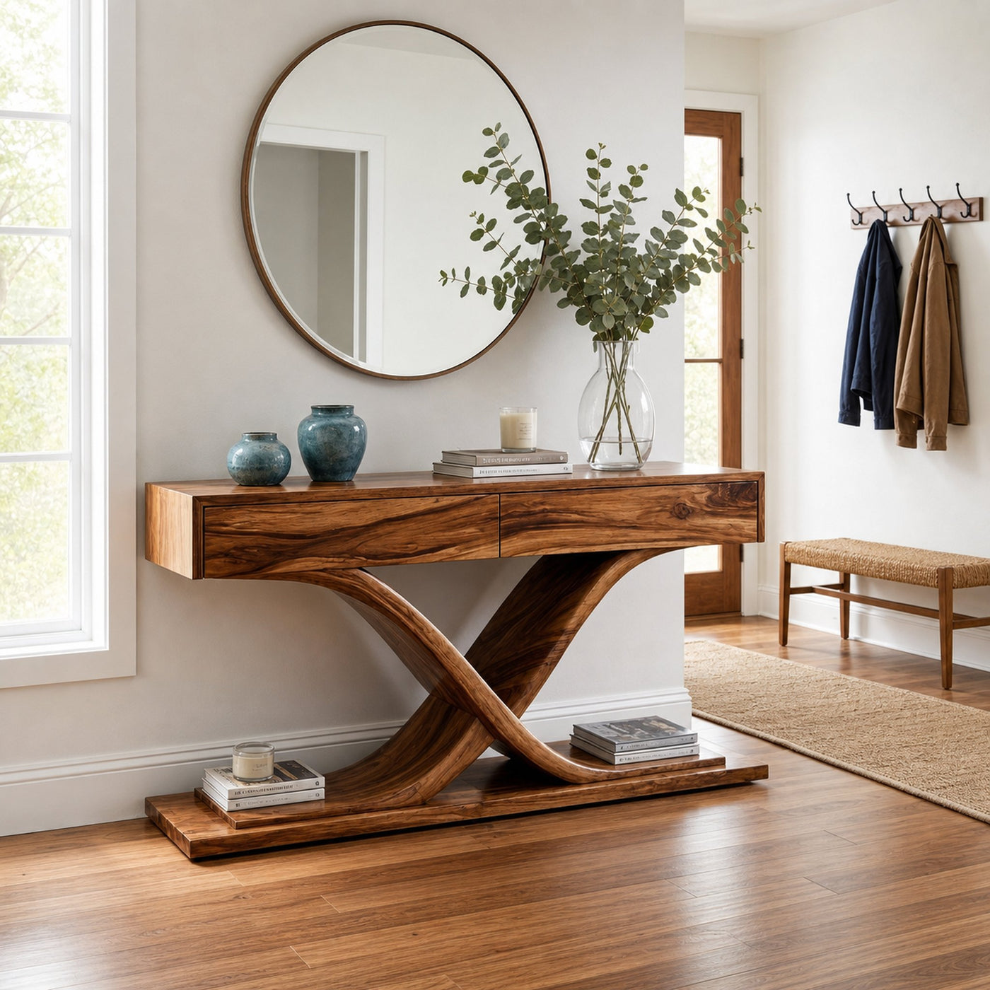Sculptural Wooden Console Table For Modern Living Room