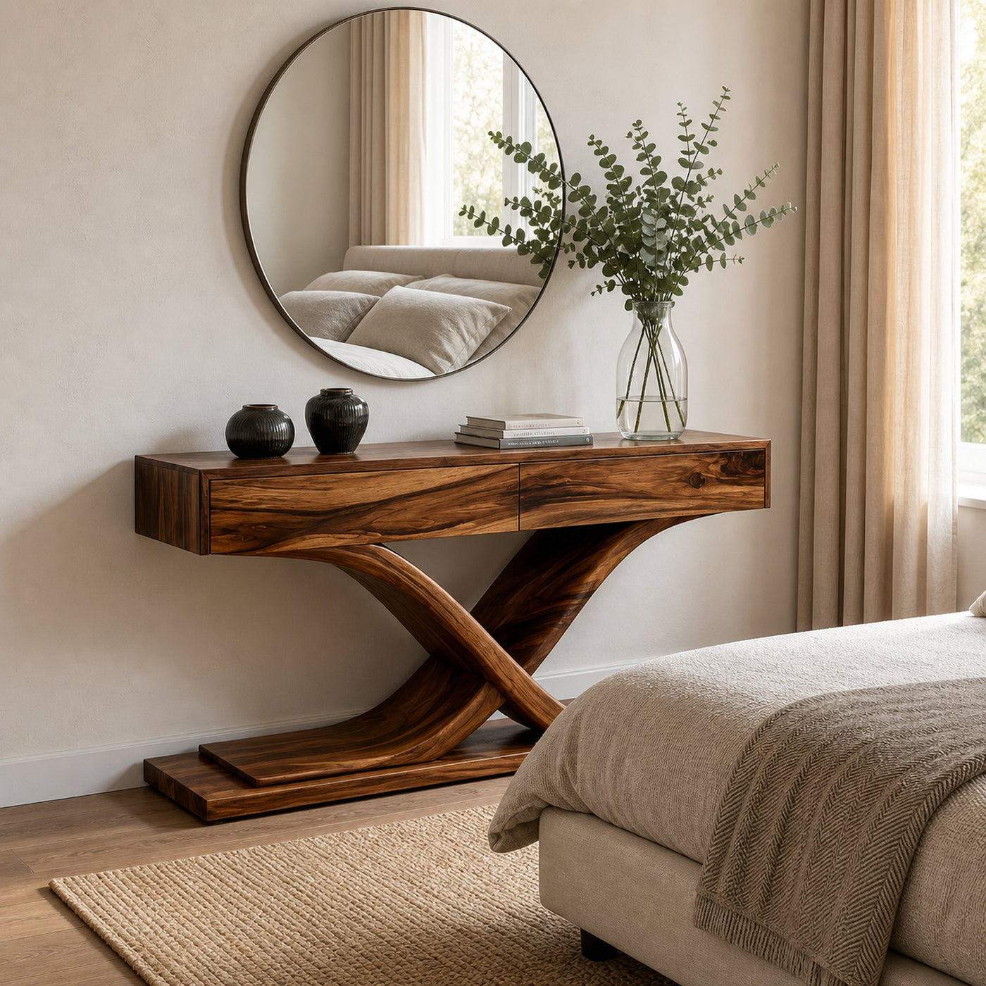 Sculptural Wooden Console Table For Modern Living Room - product view 2