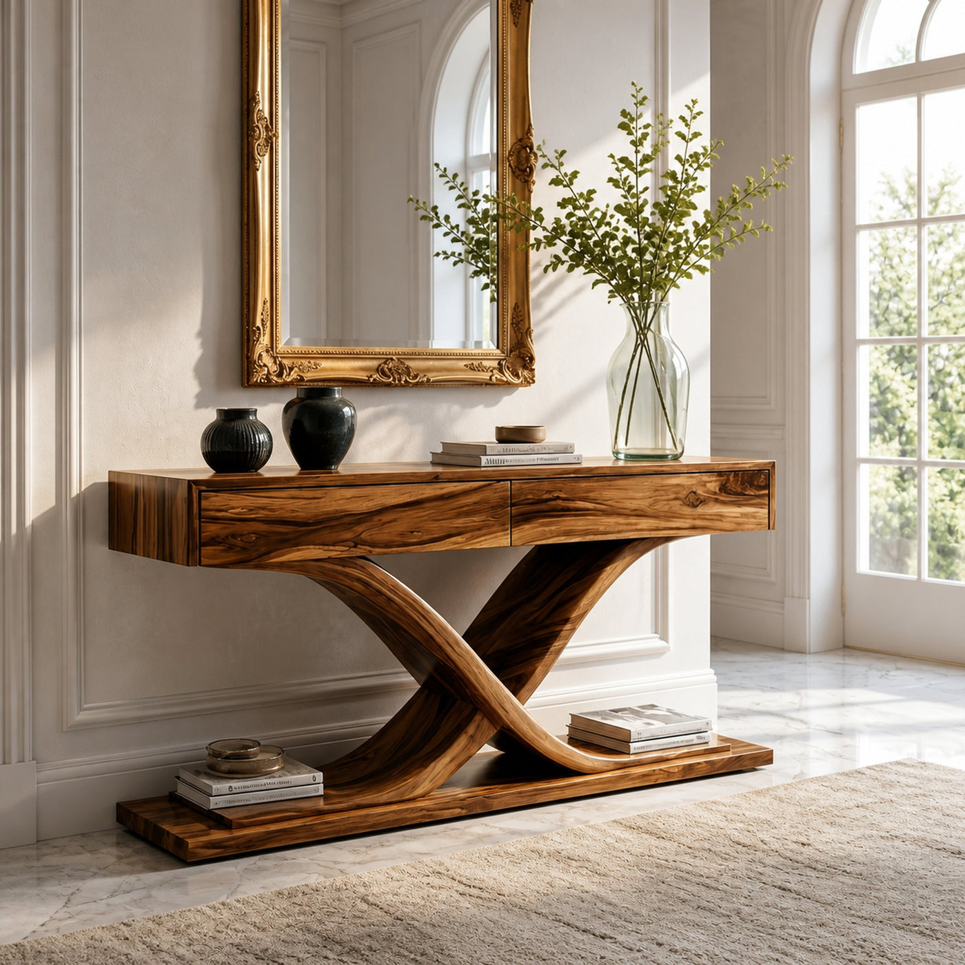 Sculptural Wooden Console Table For Modern Living Room - product view 3