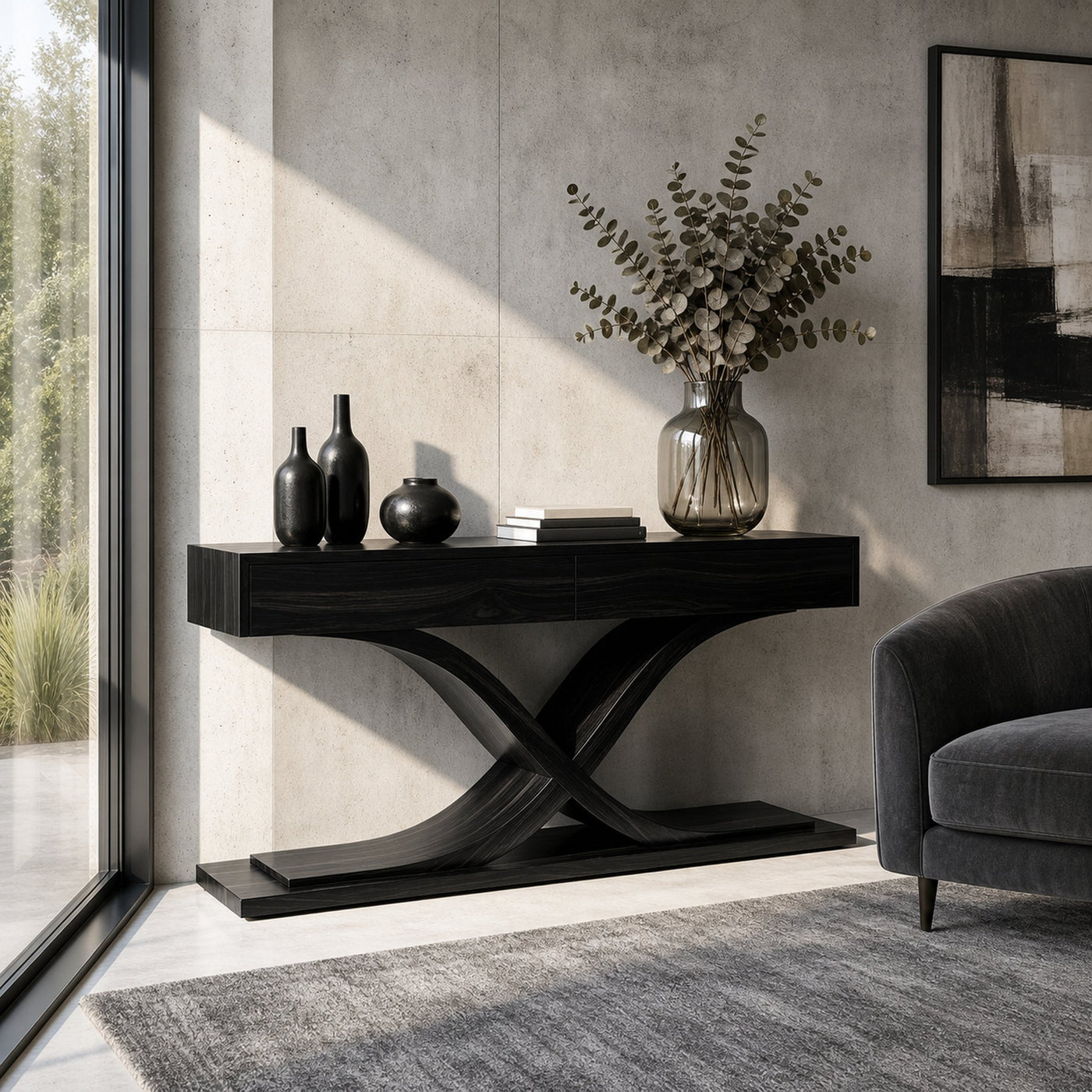 Sculptural Wooden Console Table For Modern Living Room - product view 4