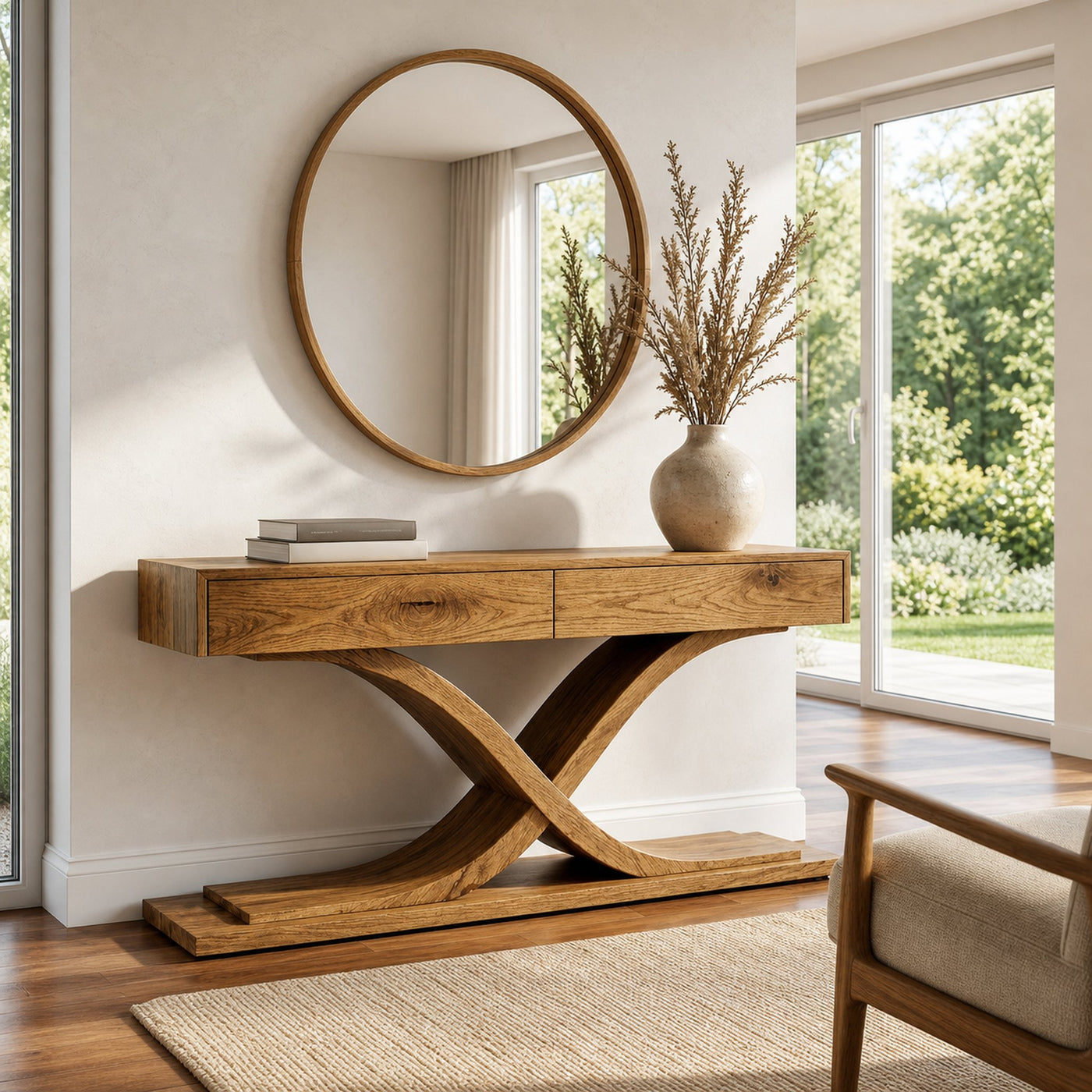 Sculptural Wooden Console Table For Modern Living Room - product view 5