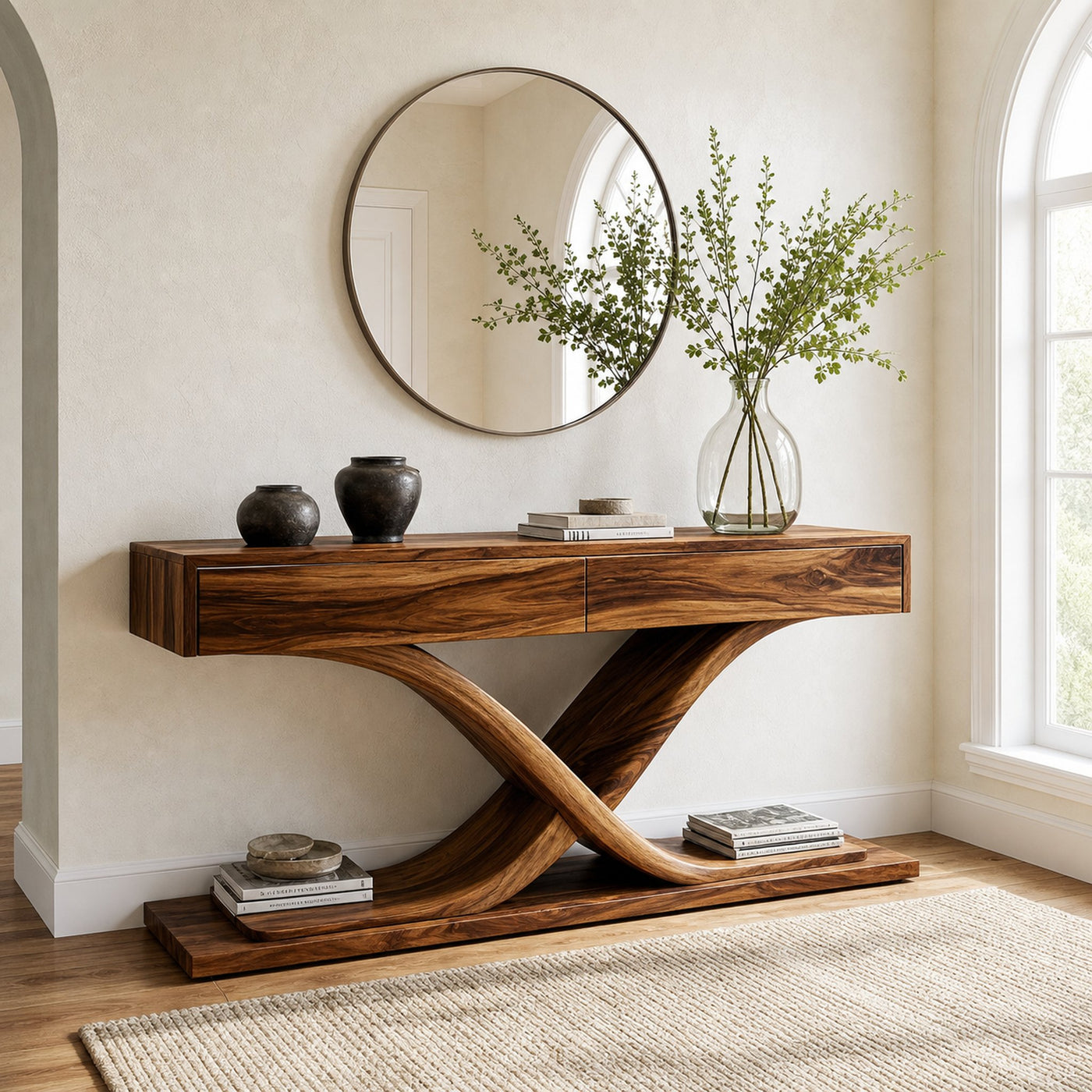 Sculptural Wooden Console Table For Modern Living Room - product view 6