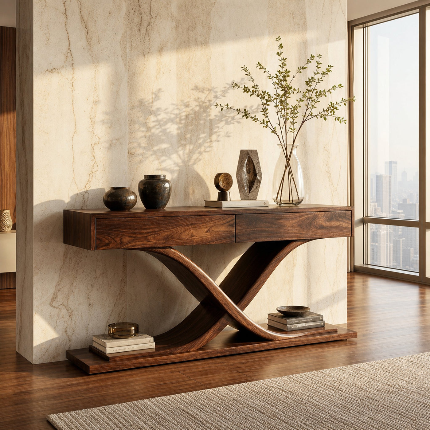 Sculptural Wooden Console Table For Modern Living Room - product view 7