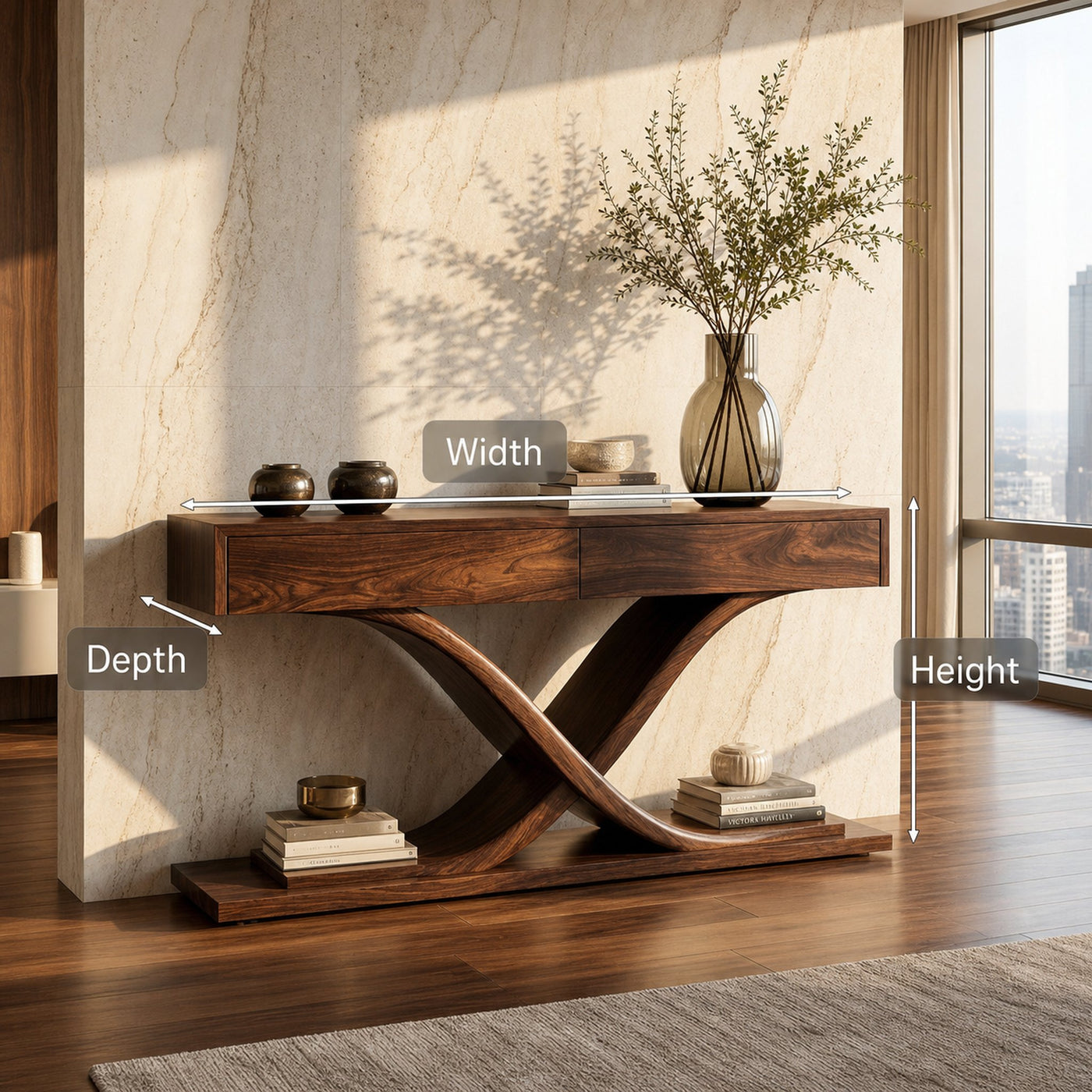 Sculptural Wooden Console Table For Modern Living Room - product view 8