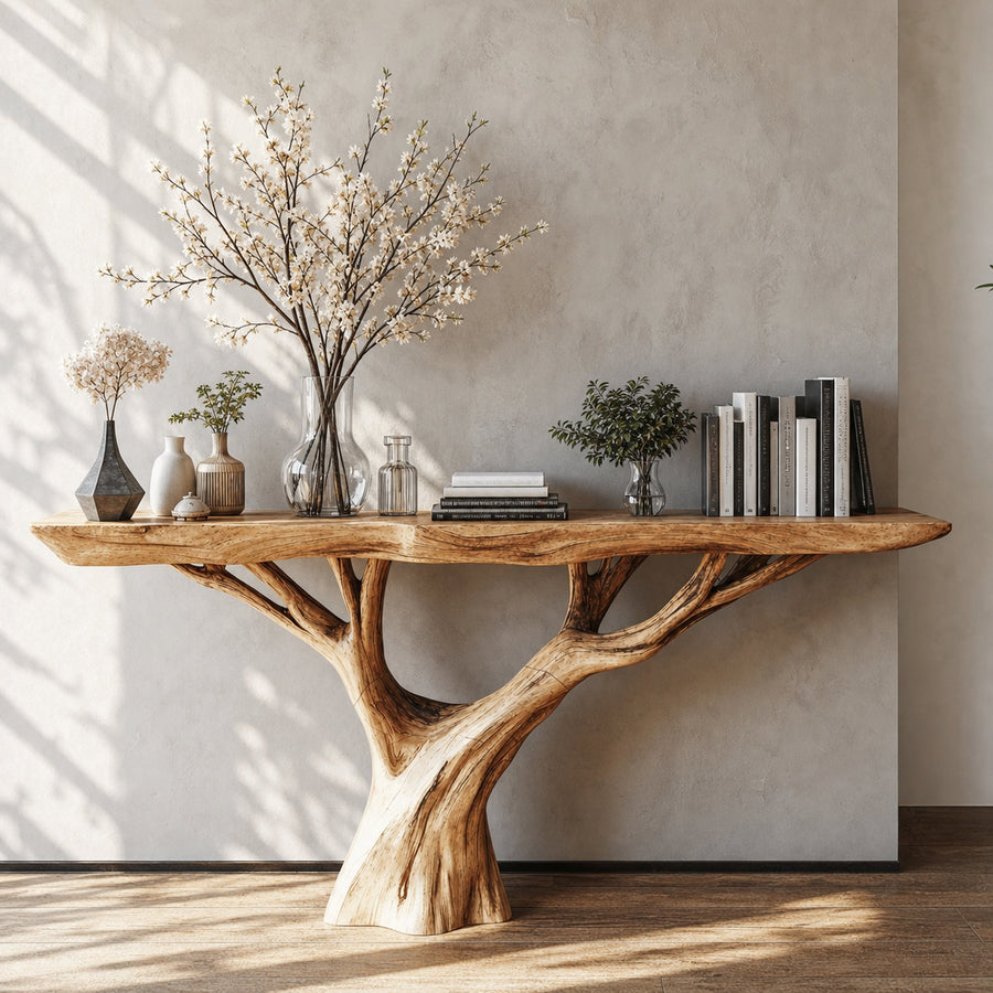 Simple Wood Console Table For Minimalist Hallway Arrangement