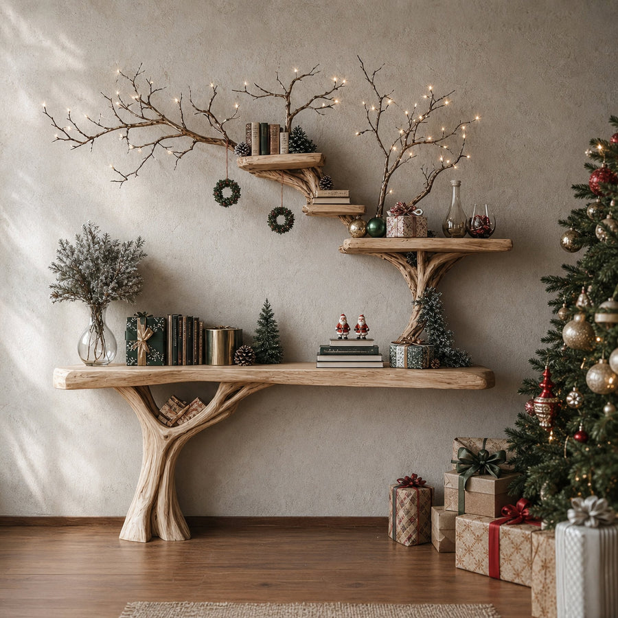 Solid Wood Bookcase Driftwood Console Table