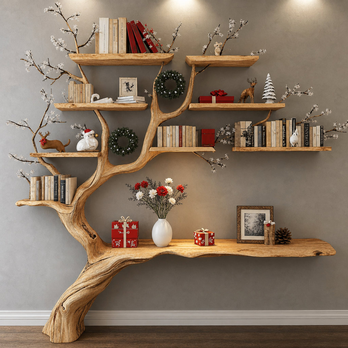 Solid Wood Console Table With Tree Branch Shelf