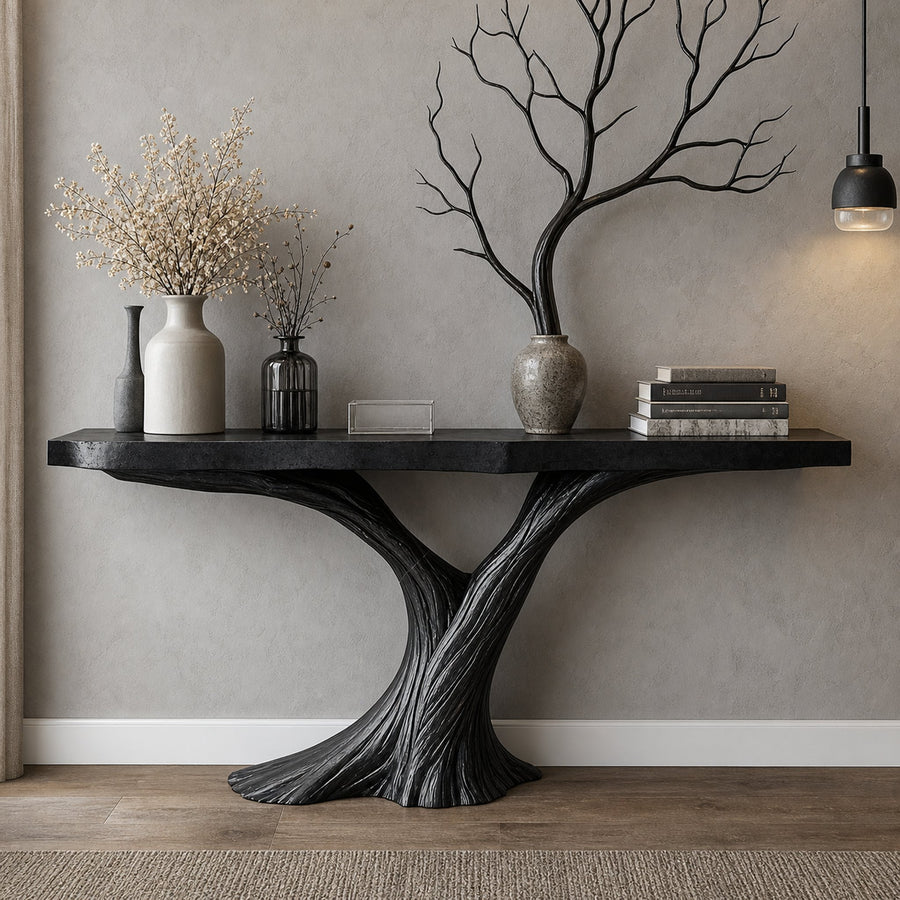 Space Saving Wood Console Table For A Practical Entryway Solution