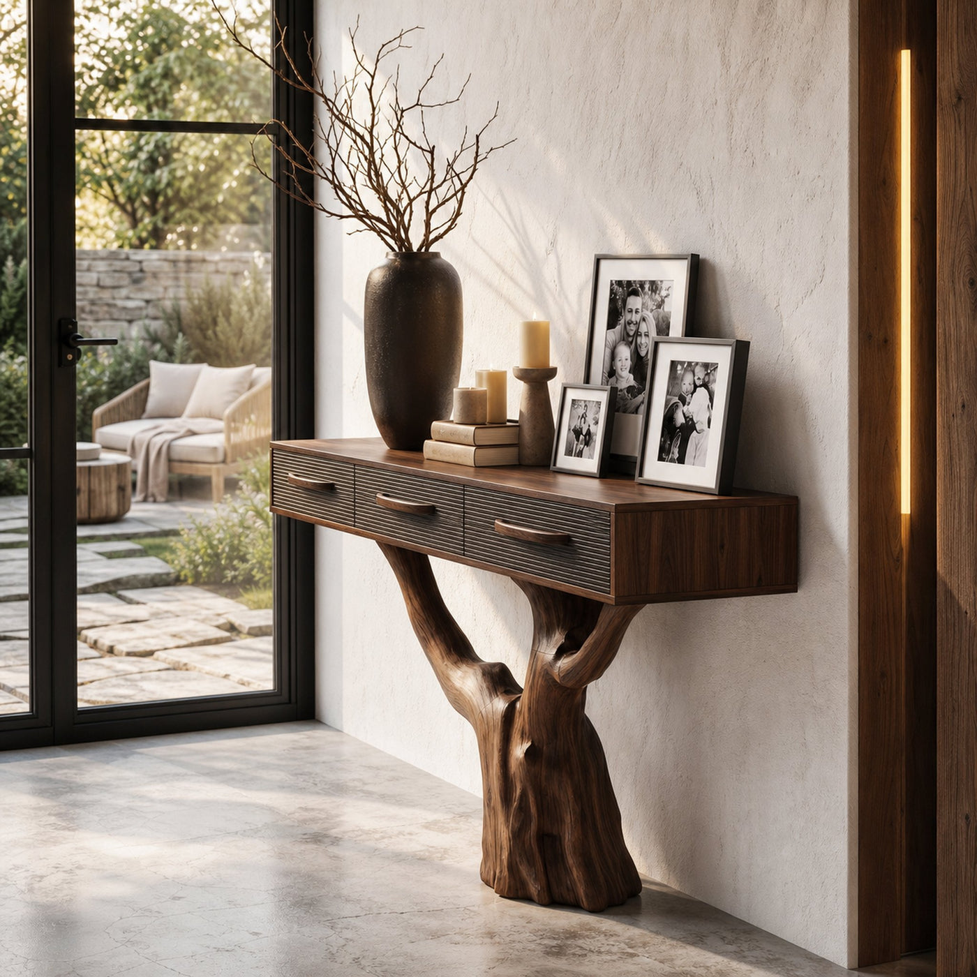 Statement Console Table With Nature Inspired Tree Base For Living Room - product view 2