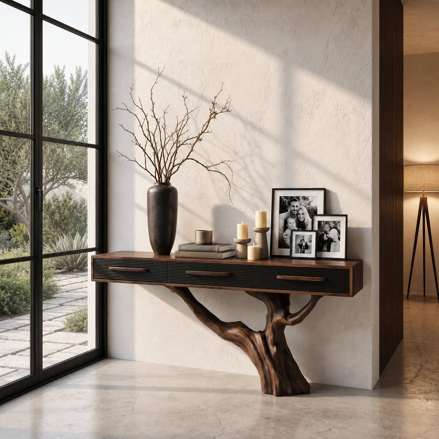 Statement Console Table With Nature Inspired Tree Base For Living Room - product view 7