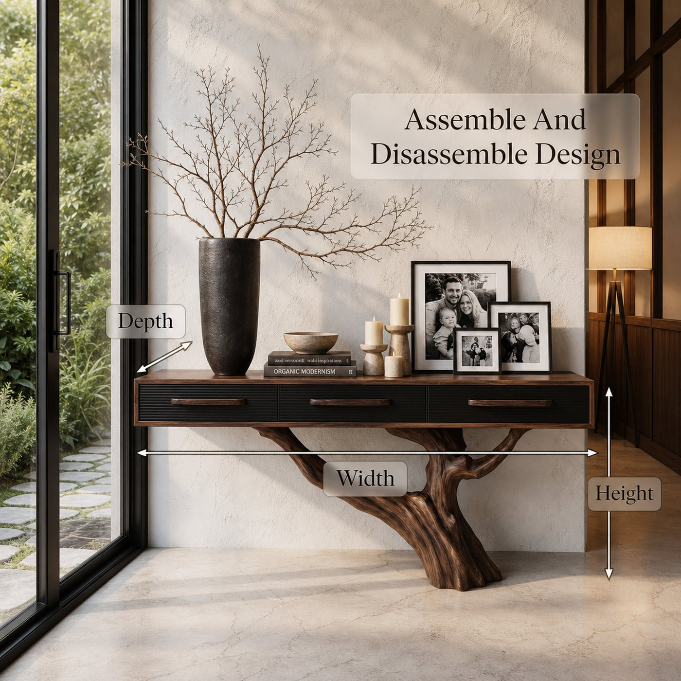 Statement Console Table With Nature Inspired Tree Base For Living Room - product view 8