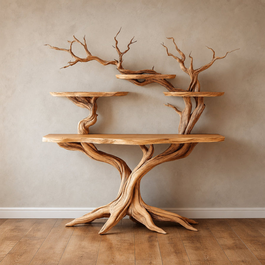 Tree Bookshelf Table Solid Wood Nature Style Gift