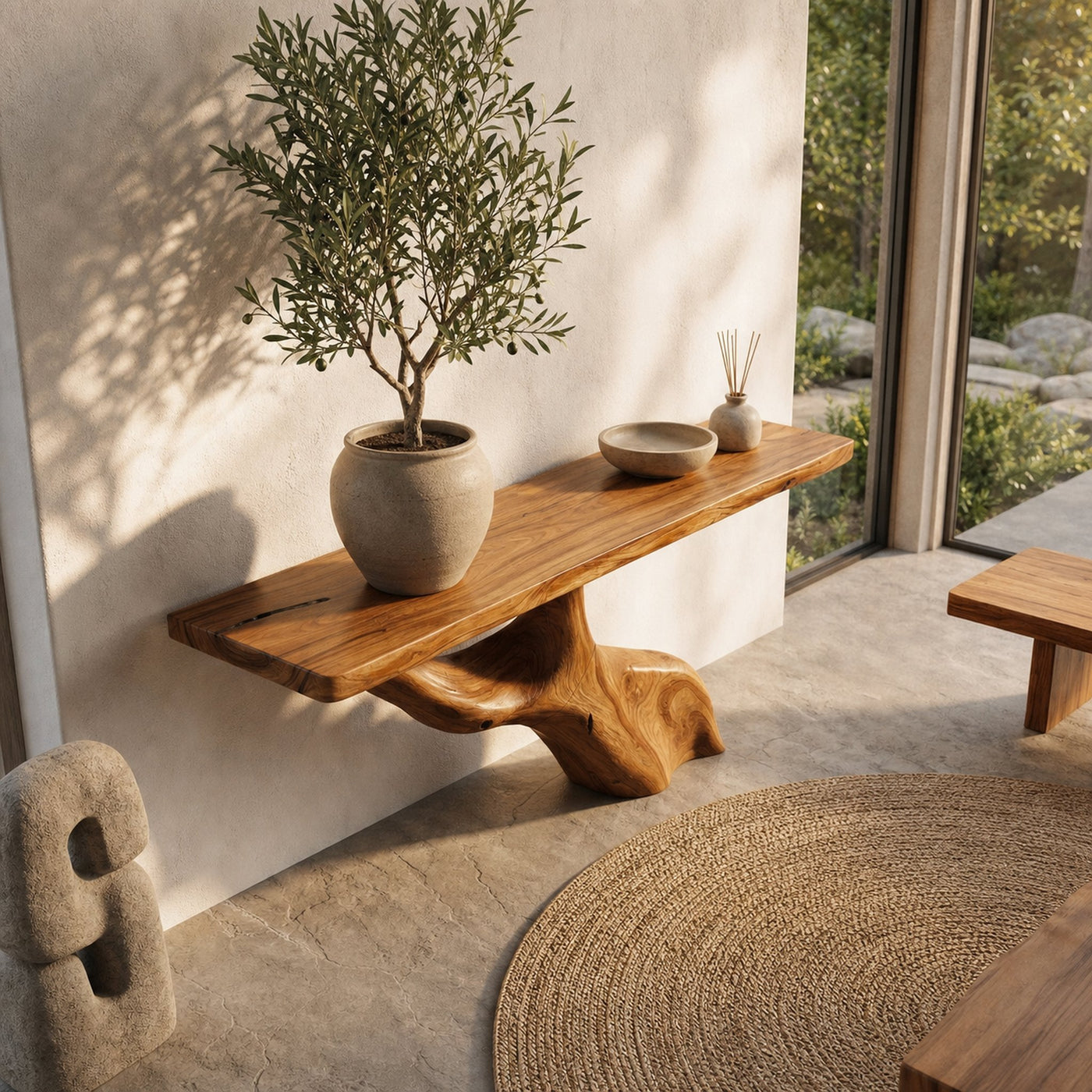 Tree Inspired Console Table With Live Edge Top And Root Base For Hallway - product view 2