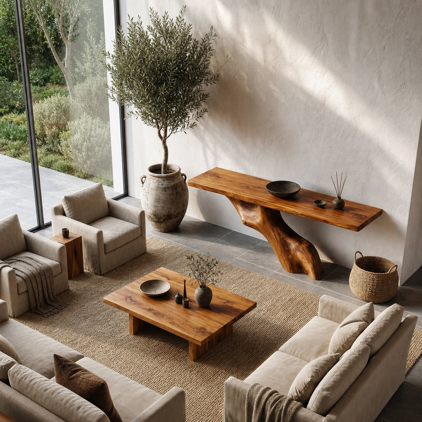 Tree Inspired Console Table With Live Edge Top And Root Base For Hallway - product view 3