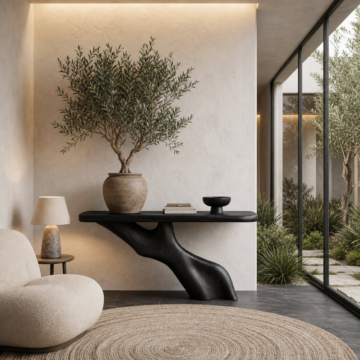 Tree Inspired Console Table With Live Edge Top And Root Base For Hallway - product view 4