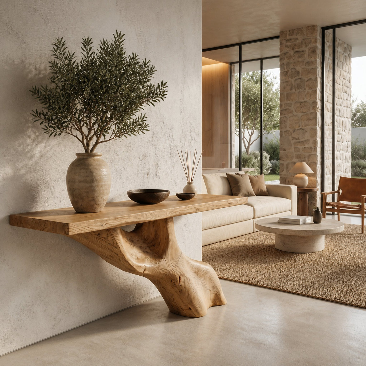 Tree Inspired Console Table With Live Edge Top And Root Base For Hallway - product view 5