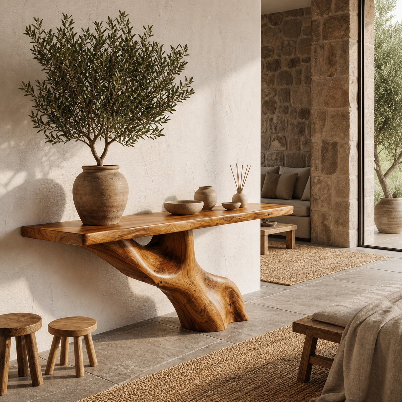 Tree Inspired Console Table With Live Edge Top And Root Base For Hallway - product view 6