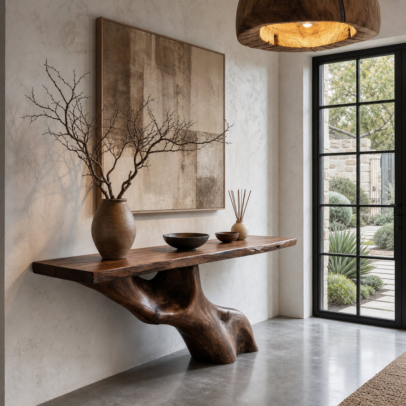 Tree Inspired Console Table With Live Edge Top And Root Base For Hallway - product view 7