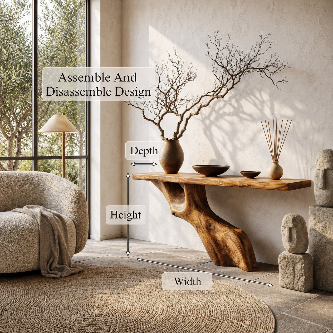 Tree Inspired Console Table With Live Edge Top And Root Base For Hallway - product view 8