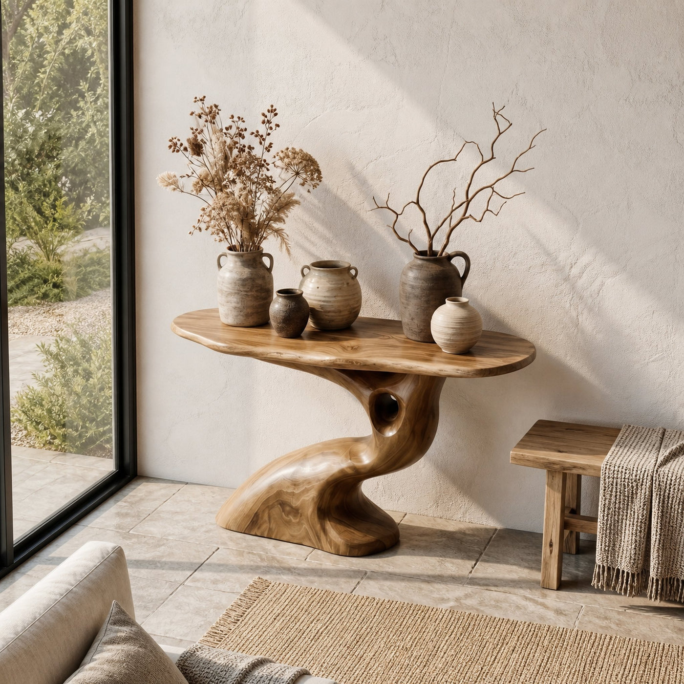 Tree Inspired Console Table With Sculptural Wood Structure For Hallway - product view 2