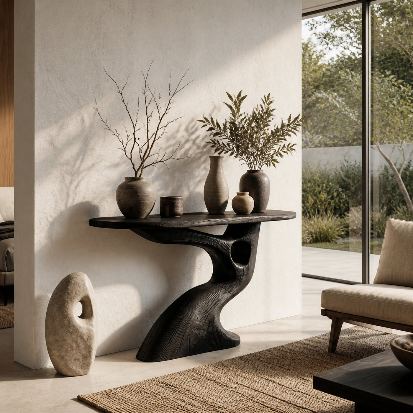 Tree Inspired Console Table With Sculptural Wood Structure For Hallway - product view 4