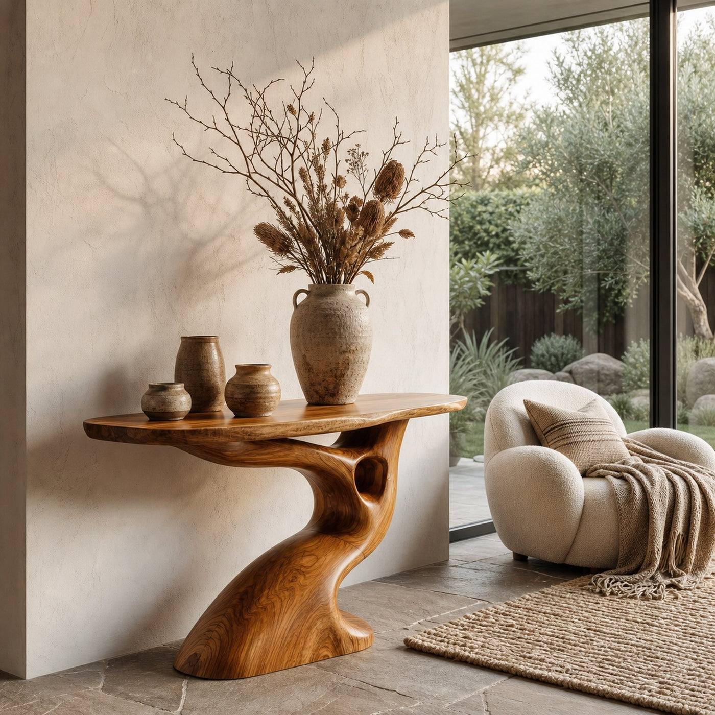 Tree Inspired Console Table With Sculptural Wood Structure For Hallway - product view 6