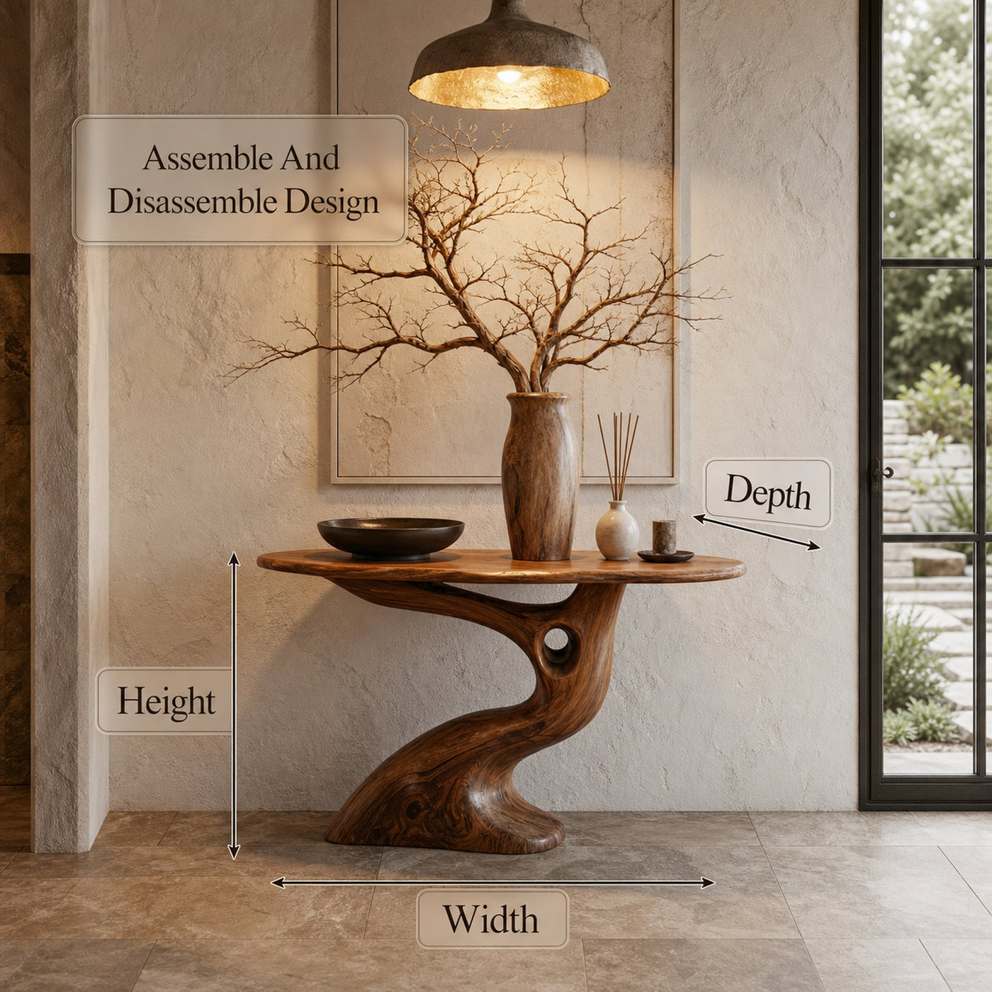 Tree Inspired Console Table With Sculptural Wood Structure For Hallway - product view 8