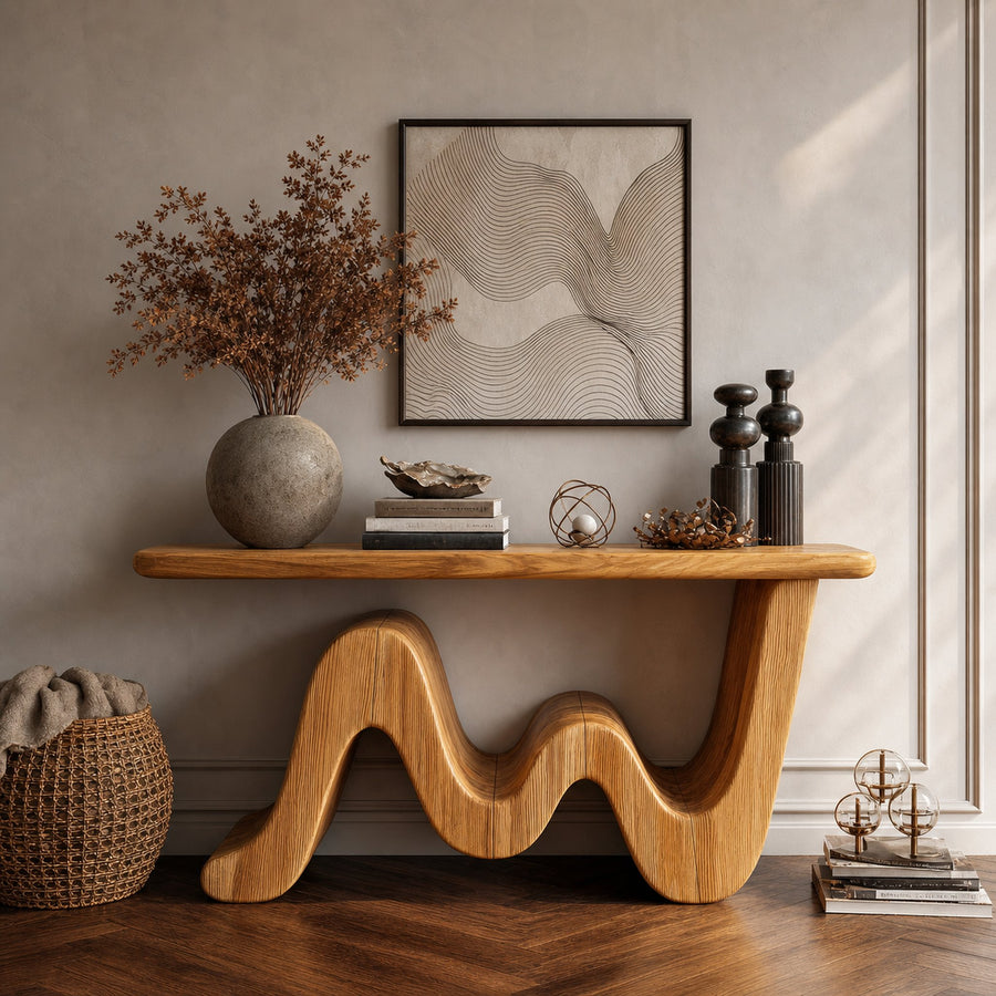 Wave Console Table Solid Wood Soft Curved Shape Living Room And Entryway
